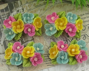 4 Pcs Beautiful  Flowers Cabochon Colourful -Hand Painted  (CHBF-03)