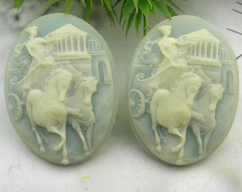 4  pcs  vintage carriage beautywhite on blue  cameo, 30 x 40 mm