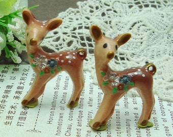 2Pcs Unique Lovely Deer  Cabochon 28mmx41mm - Hand Paint