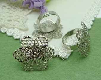 20%off 6pcs Adjustable Silver Plated Ring W/25mm Filigree,.NICKEL FREE