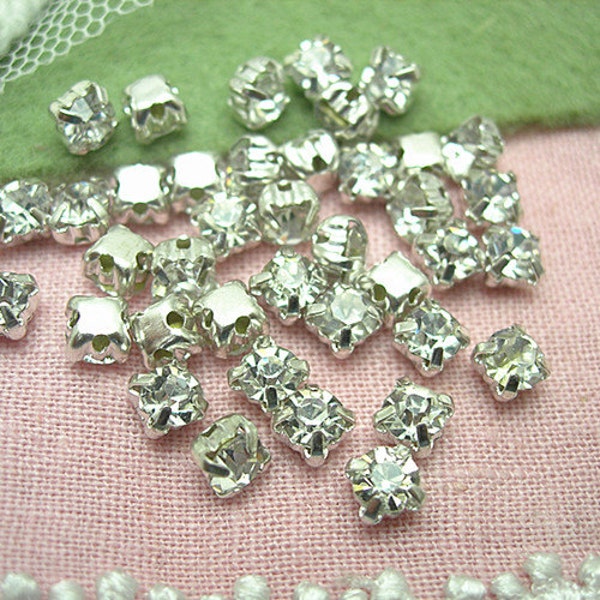 36 pcs -(SS17- 4.1mm) Swarovski Crystals in Silver Plated  Satellite Base Crystal Charms, It Can Sew