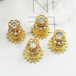 6pcs Bouton Fleurs Strass Plaqué Or -Cristal(17x19)mm