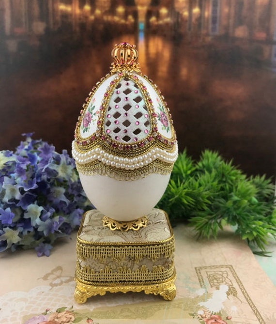 1 Pc Hand-made Decorated Eggshell Elegancejewelry Box With Musical