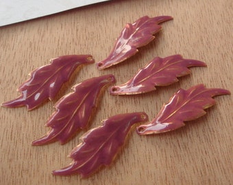 12Pcs Golden Plated With Enameled Glossy Resin Leaves Finding - Purple