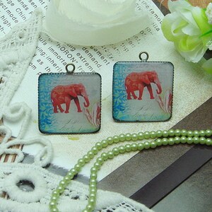 4 pcs 25x25 mm Handmade Resin Pendants with Antique Bronze Pendant SettingH151504 image 2