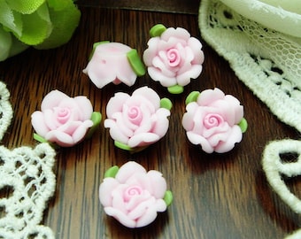 8pcs (10mm,12mm) - Beautiful Fimo Rose Flower Pink (WP10-12)