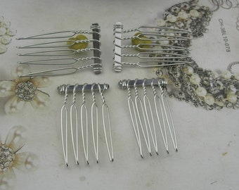 6 Pcs Silver Plated Hair Comb w/5 Pins .NICKEL FREE