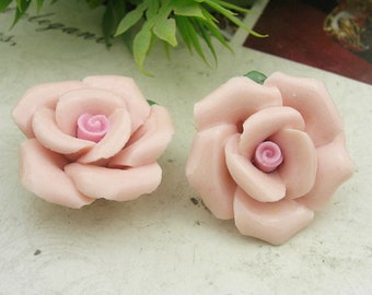 4pcs Big  Rose Ceramic 26mm, Pink Centre /  Pink Centre(26-4)