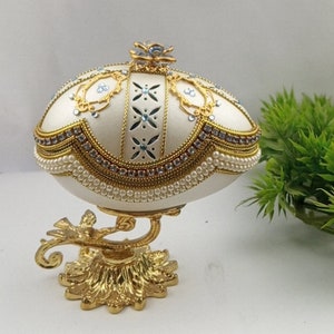 1 pc Hand-Made Decorated Goose Egg Elegance Jewelry Box,Christmas Gift Box,Swarovski - Lt Sapphire