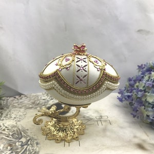 1 peça caixa de joias elegante de ovo de ganso decorada feita à mão, caixa de presente de Natal, Swarovski - rosa