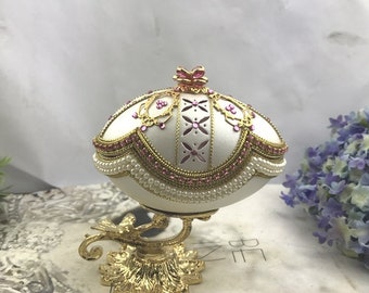 1 pc Hand-Made Decorated Goose Egg Elegance Jewelry Box,Christmas Gift Box,Swarovski - Pink