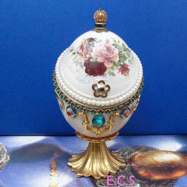 1pcs-Hand-Made Decorated Duck Egg Elegance Jewelry Box,Rose Flower