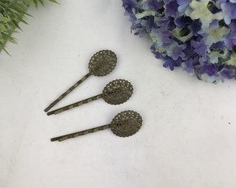 10 Pcs Antique Bronze Hair Clip w/ Filigree