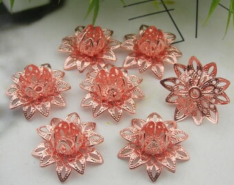 12pcs Rose Gold Rose Bead-Cap Charms,16mm