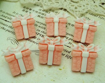 6pcs---16x18mm New  Beautiful Gift Box  Cabochon-Peach Pink