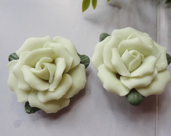2pcs - (34mm)   Large Ceramic Rose Flower,Lime
