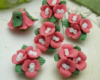 8pcs (18mm) Forget Me Not Ceramic Flower 18mm,Red w/White Centre (FL716-012)