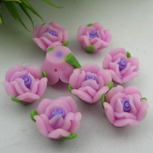 8pcs  Beautiful Fimo Rose Flower 10mm, Rose with Hole (WP10-023)