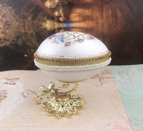 Handmade Jeweled Goose Egg Jewelry Box: Swarovski Crystals, Gold