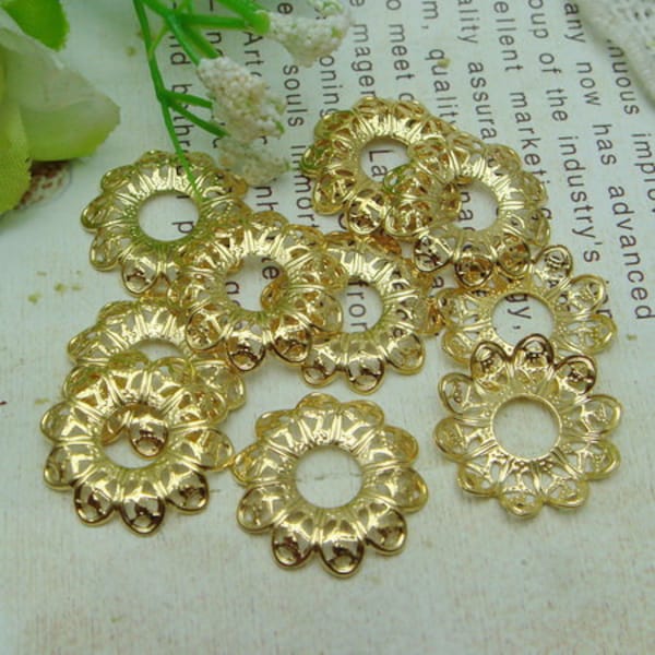 16pcs Golden Plated Flower Filigree, 18mm