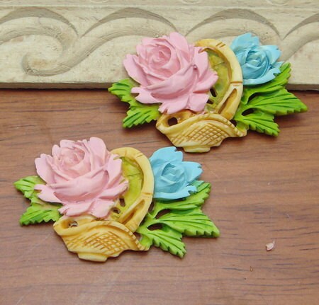 2 Pcs Big Beautiful Rose Cabochon Colourful-Hand Painted(FCN-1211)