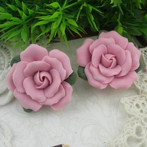 2pcs - (34mm)Big Rose Ceramic Rose Flower,Pink