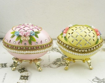 1 pcs Decorated Egg EleganceJewelry Box.Pink/Yellow(E004)