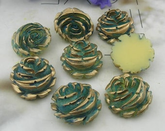 6  pcs Rose Cabochon 22 mm,Blue/Golden edge/(18-02)