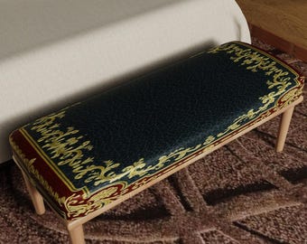 Royal Baroque Ottoman Bench, Luxury Upholstered Footstool, Vintage European Decor Seat