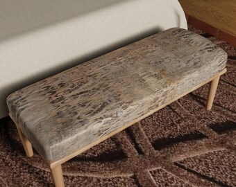 Rustic Upholstered Ottoman Bench, Farmhouse Entryway, Vintage Style Accent Furniture