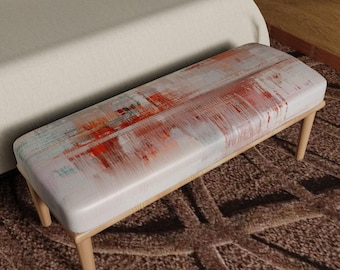Abstract Upholstered Ottoman Bench, Modern Minimalist Entryway Footstool, Neutral Red Accent Home Decor