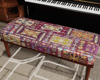 Boho Patchwork Ottoman Bench, Colorful Tile Pattern, Eclectic Accent Furniture