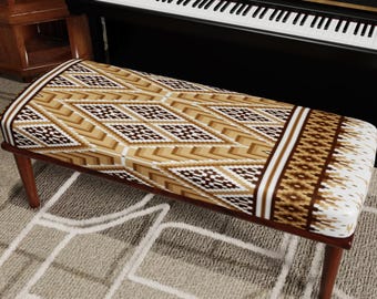 Aztec Ottoman Bench, Tribal Pattern, Neutral Boho, Rustic Entryway Seating