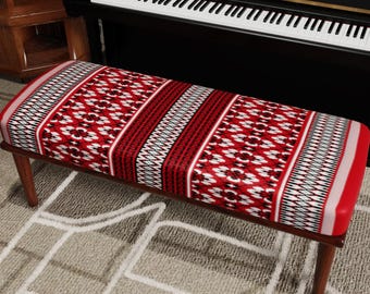 Red Kilim Ottoman Bench, Ethnic Pattern Boho Accent Furniture, Entryway Bedroom Seating
