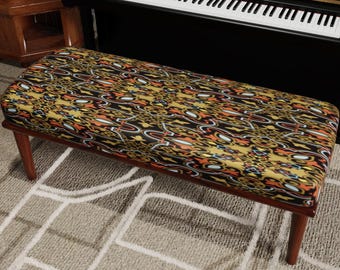 Dark Boho Ottoman Bench, Vintage Artistic Pattern, Ethnic Style Seating