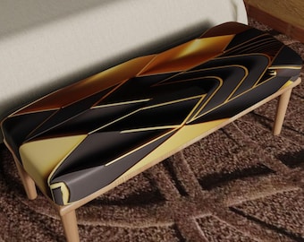 Black Gold Geometric Ottoman Bench, Luxury Upholstered Footstool Seat