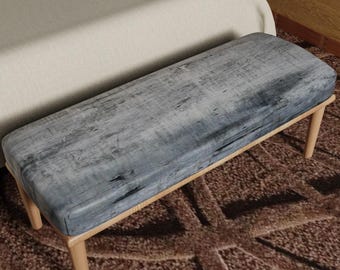 Industrial Gray Upholstered Ottoman Bench, Modern Minimalist Entryway Furniture