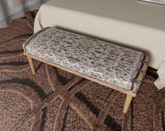 Handmade Persian Ottoman Bench, Neutral Upholstered Footstool, Classic Vintage Decor