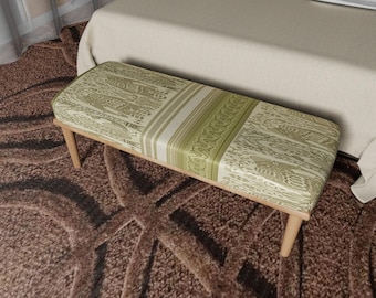 Handmade Upholstered Ottoman Bench, Neutral Abstract Pattern, Scandinavian Style Furniture