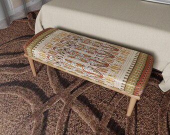 Handmade Ethnic Ottoman Bench, Boho Upholstered Tribal Pattern Furniture