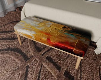 Handmade Abstract Upholstered Ottoman Bench, Luxury Designer Entryway Furniture