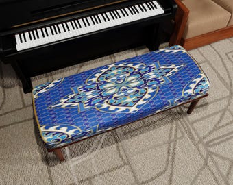 Moroccan Ottoman Bench, Blue Tile Pattern, Mediterranean Boho Decor