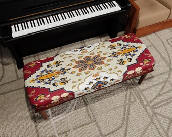 Boho Ottoman Bench, Colorful Kilim Style Ethnic Pattern, Entryway Bedroom Seating