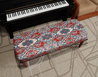 Boho Piano Bench, Colorful Ottoman, Ethnic Pattern, Artistic Home Decor Seat