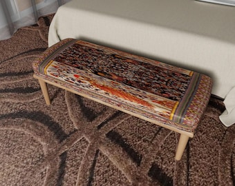 Handmade Kilim Upholstered Ottoman Bench, Turkish Boho Entryway Furniture