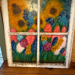 Acrylic Flowers on an Old, Four-Pane Window