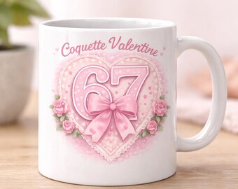 Coquette Valentine Mug Wrap PNG: Pink Heart Bow Design