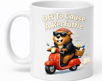 Taza con diseño de scooter y animales divertidos, sublimación con cita sarcástica retro
