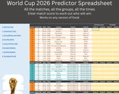 World Cup 2026 Predictor Excel Spreadsheet (Unprotected) – Interactive Tournament Schedule Bracket