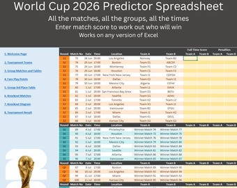 World Cup 2026 Predictor Excel Spreadsheet (Unprotected) – Interactive Tournament Schedule Bracket